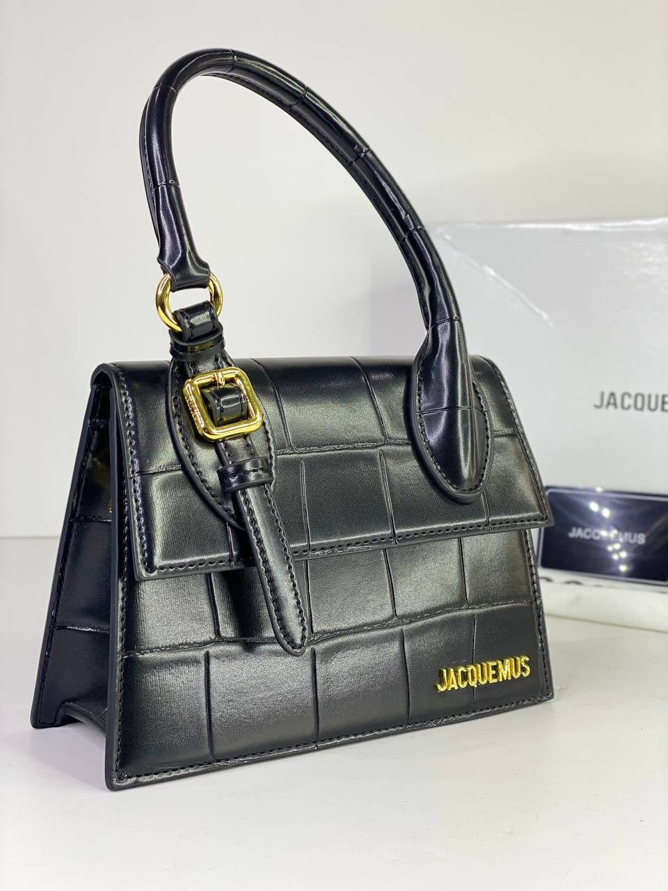 Jacquemus Le Chiquito Bag in Black Croc-Embossed Leather