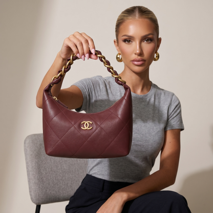 ✨ Chanel Quilted Hobo Bag – Burgundy Leather Shoulder Bag