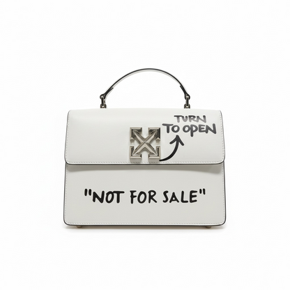 🤍 Off-White “Not For Sale” Arrow Lock Handbag – Graphic Statement Top Handle Bag