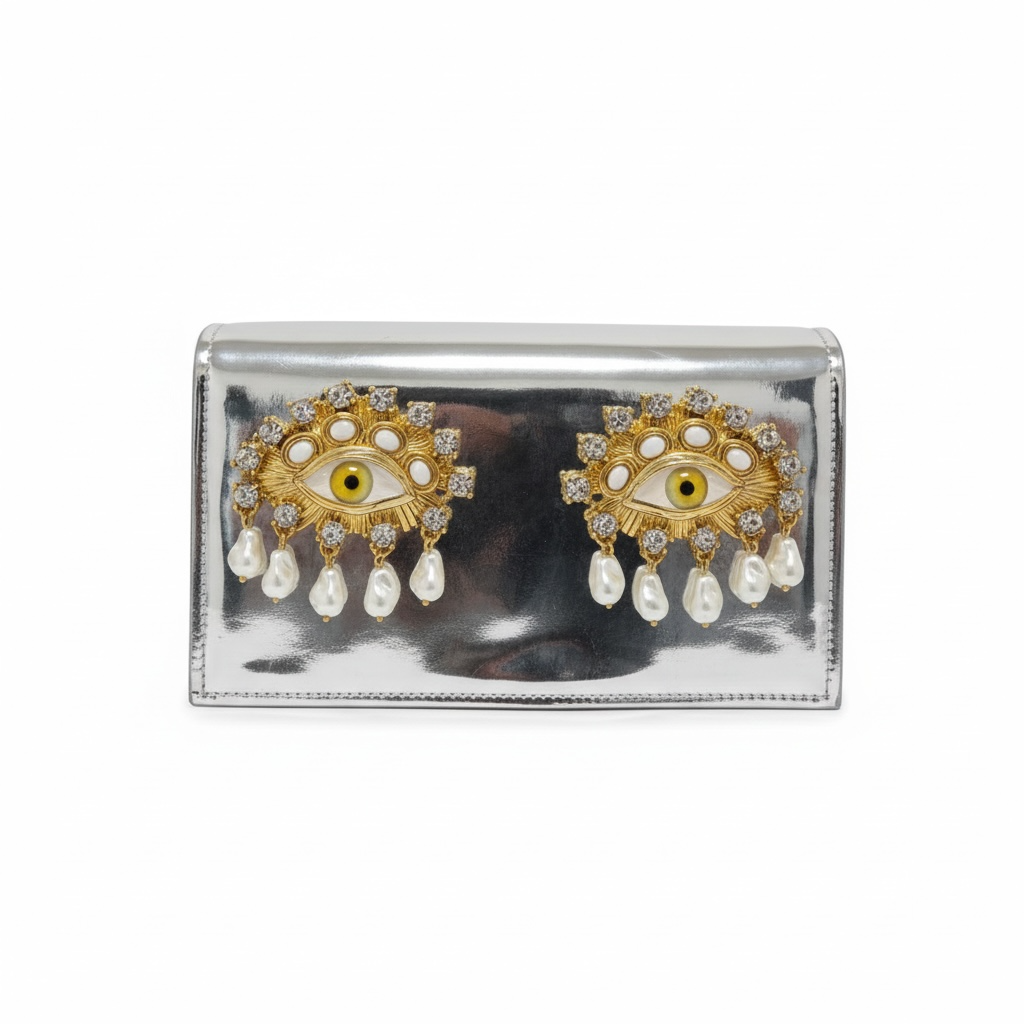 Schiaparelli Eye Embellished Metallic Clutch – Statement Art Piece 👁✨