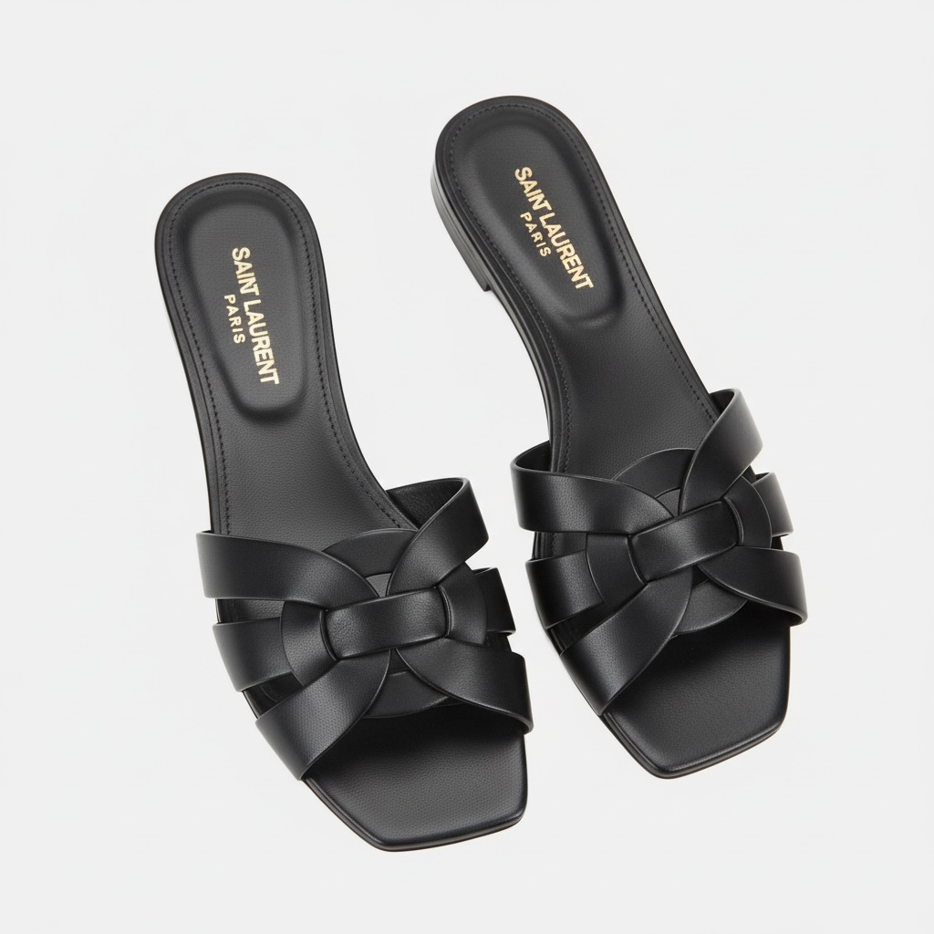 SAINT LAURENT Interlaced Leather Slides 🖤✨ | Minimal Luxury Essential
