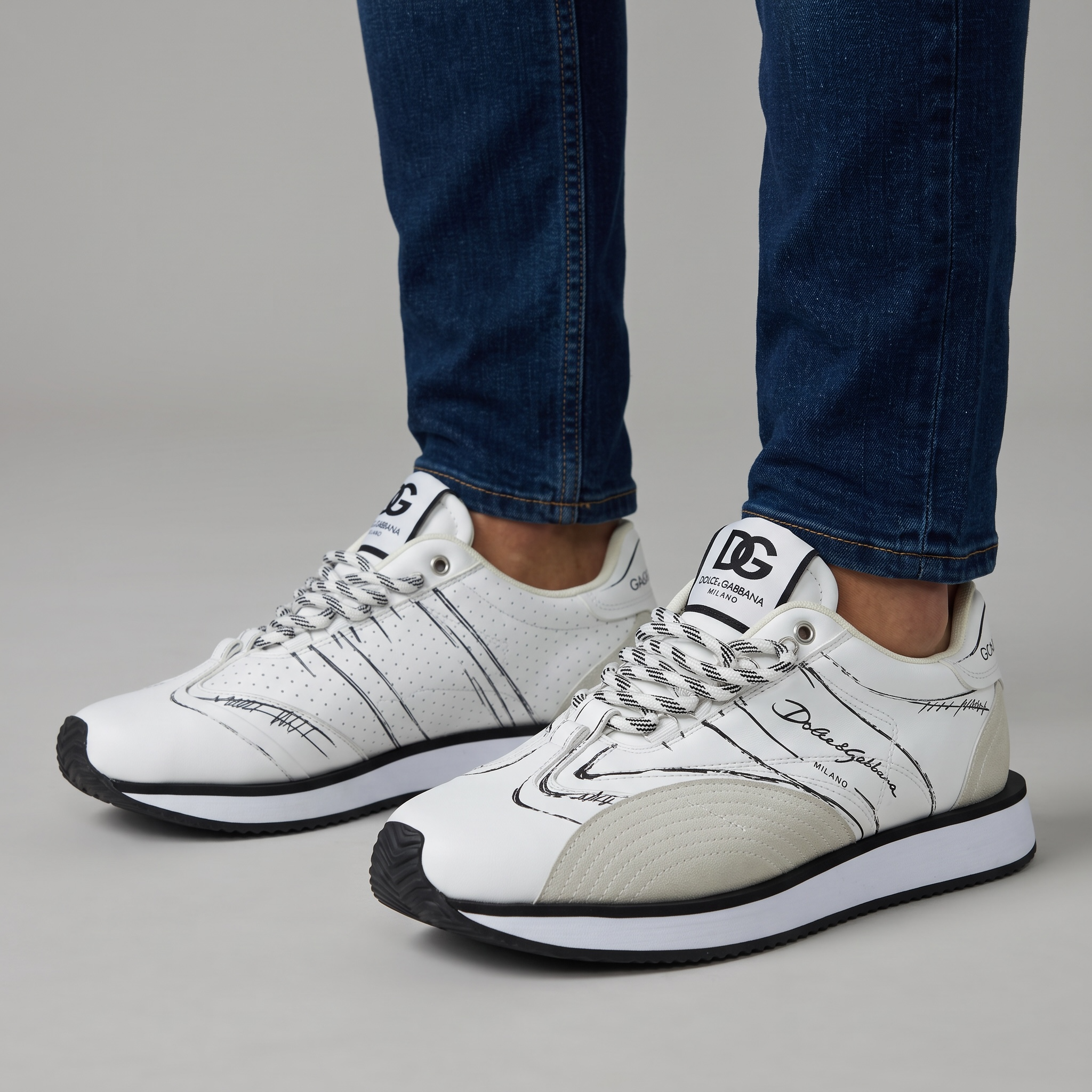 Dolce & Gabbana White Graphic Sneakers 🤍✍️🔥 | Luxury Statement Runner 👟✨