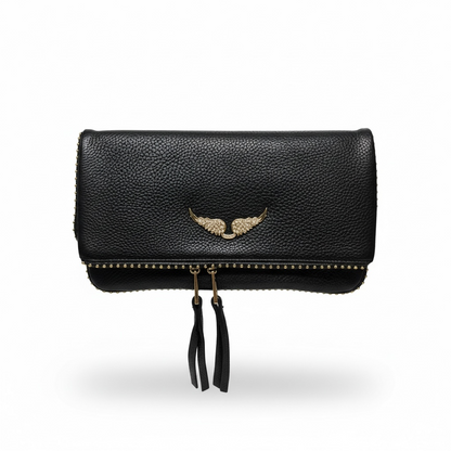Zadig & Voltaire Foldover Clutch – Black Leather 🖤✨ | Iconic Rock-Chic Essential