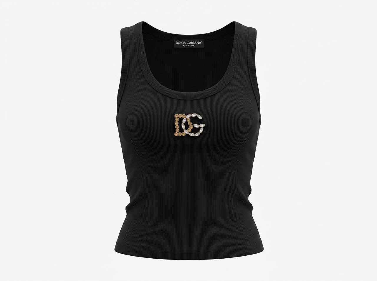 Dolce & Gabbana DG Embellished Ribbed Tank Top – Black 🖤✨