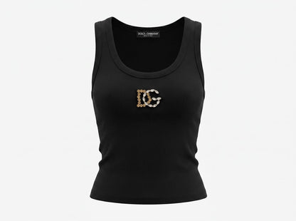 Dolce & Gabbana DG Embellished Ribbed Tank Top – Black 🖤✨