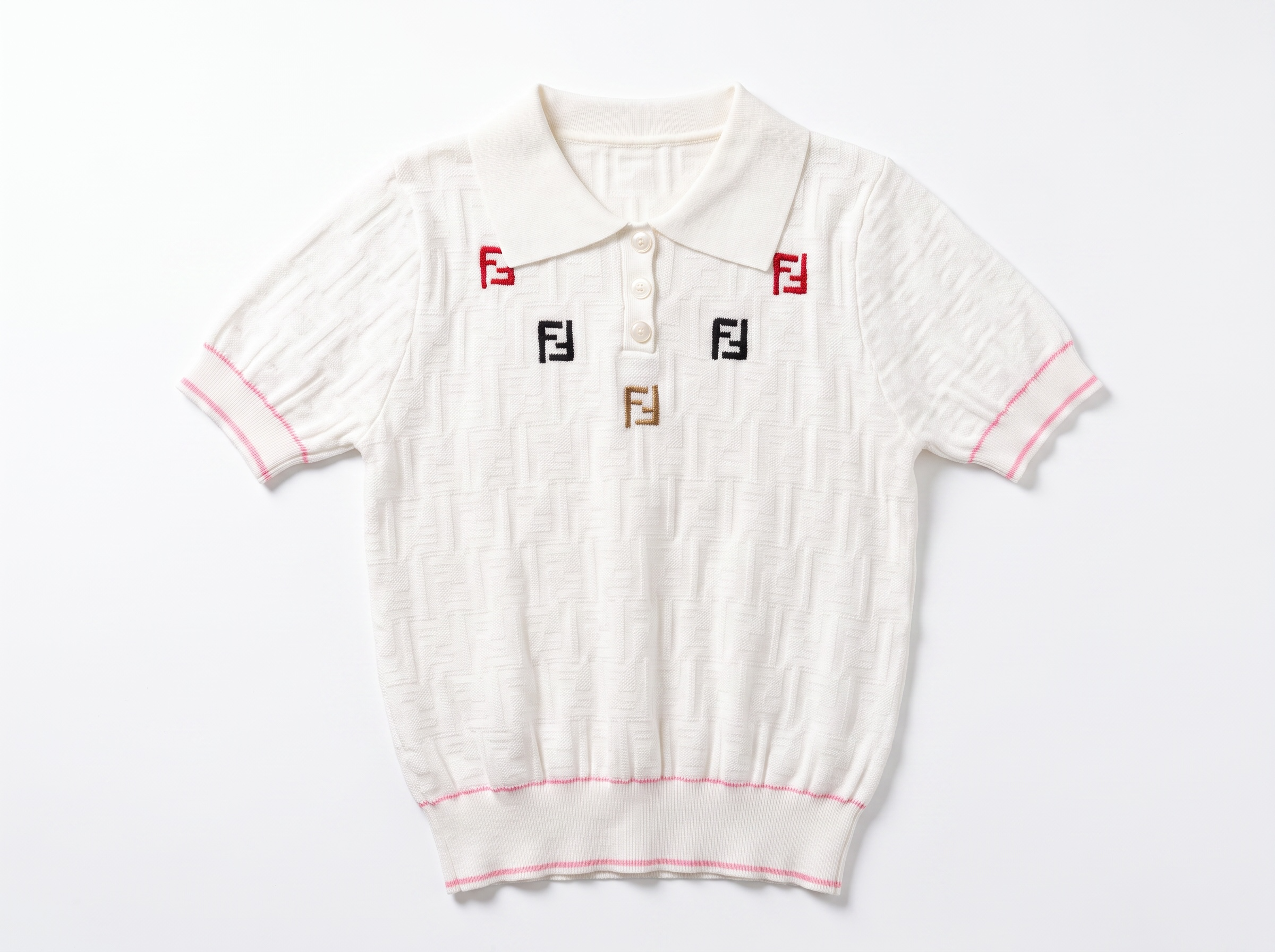 🤍 Fendi FF Knit Polo Top – White ( one size)