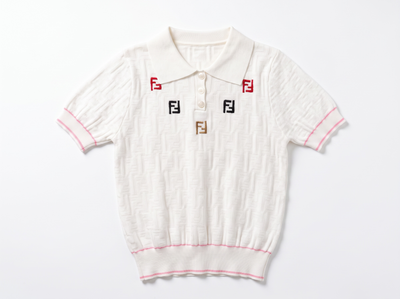 🤍 Fendi FF Knit Polo Top – White ( one size)