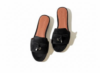 LORO PIANA Style Black Suede Slides 🖤✨ | Classic Minimal Edition