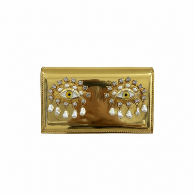 Schiaparelli Eye Embellished Gold Clutch – Full Metallic Couture 👁✨