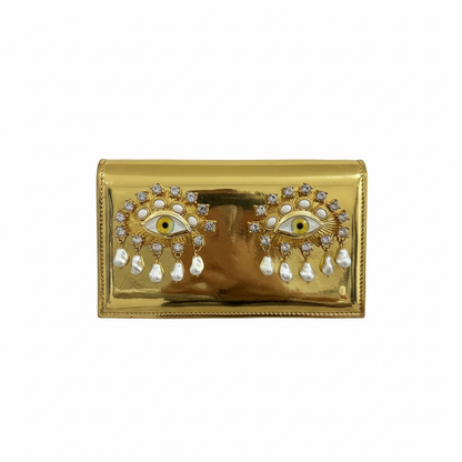 Schiaparelli Eye Embellished Gold Clutch – Full Metallic Couture 👁✨