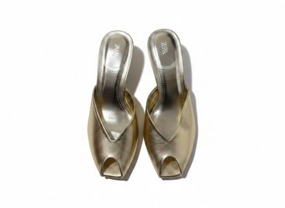 Zara Metallic Gold Kitten Heel Mules ✨👠