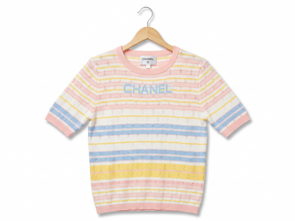 🌸 Chanel Pastel Stripe Ribbed Knit Top