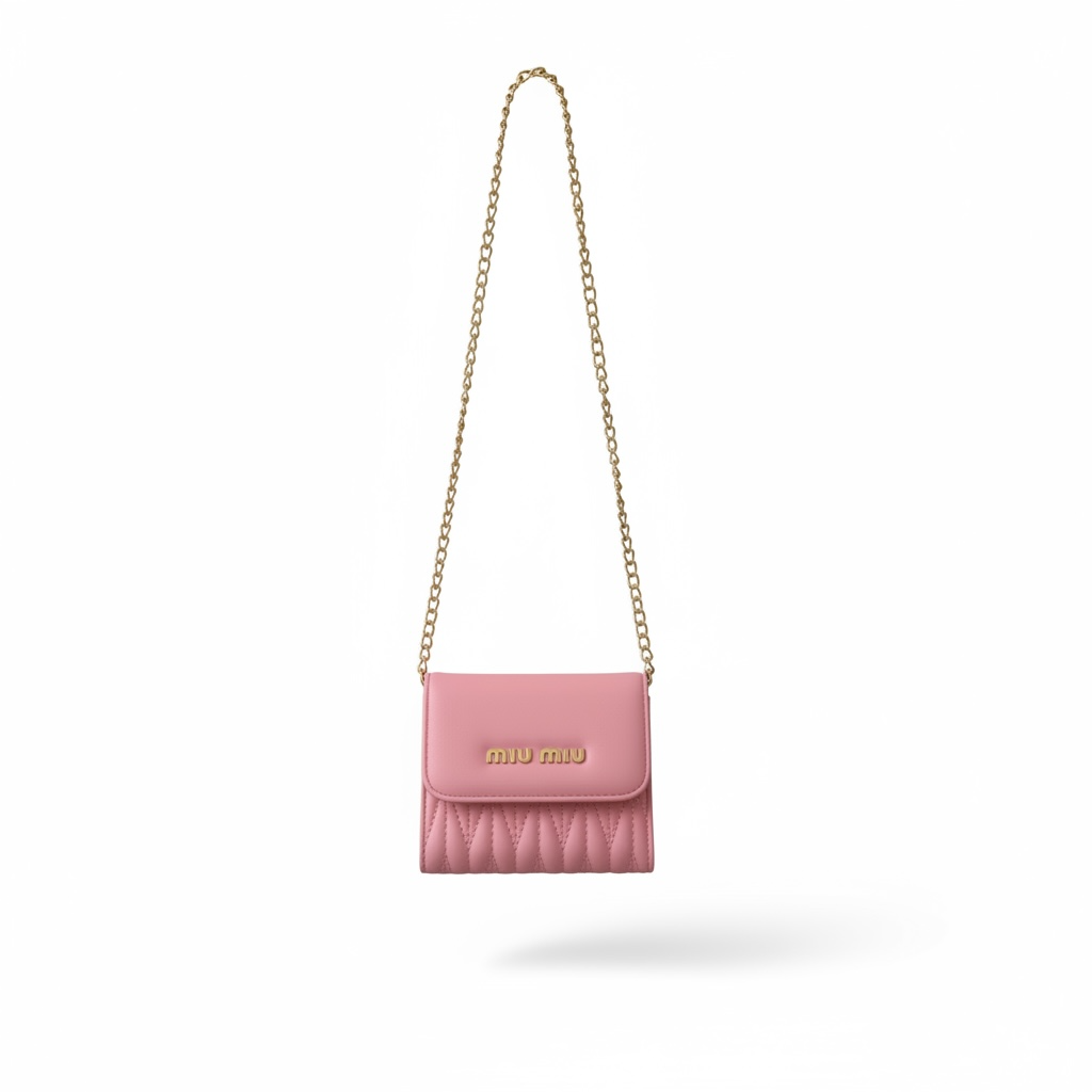 Miu Miu Mini Chain Wallet – Pink Matelassé Leather 💗✨