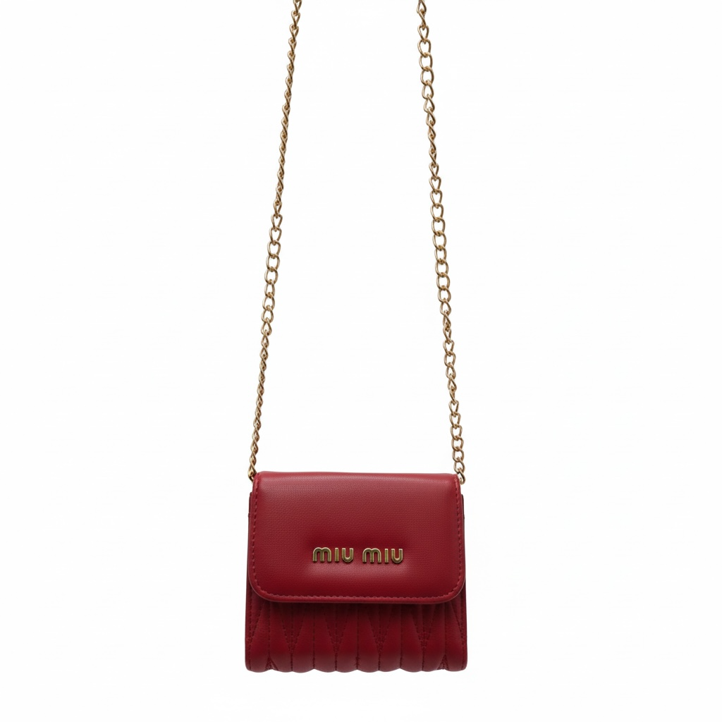 Miu Miu Mini Chain Wallet – Red Matelassé Leather ❤️✨
