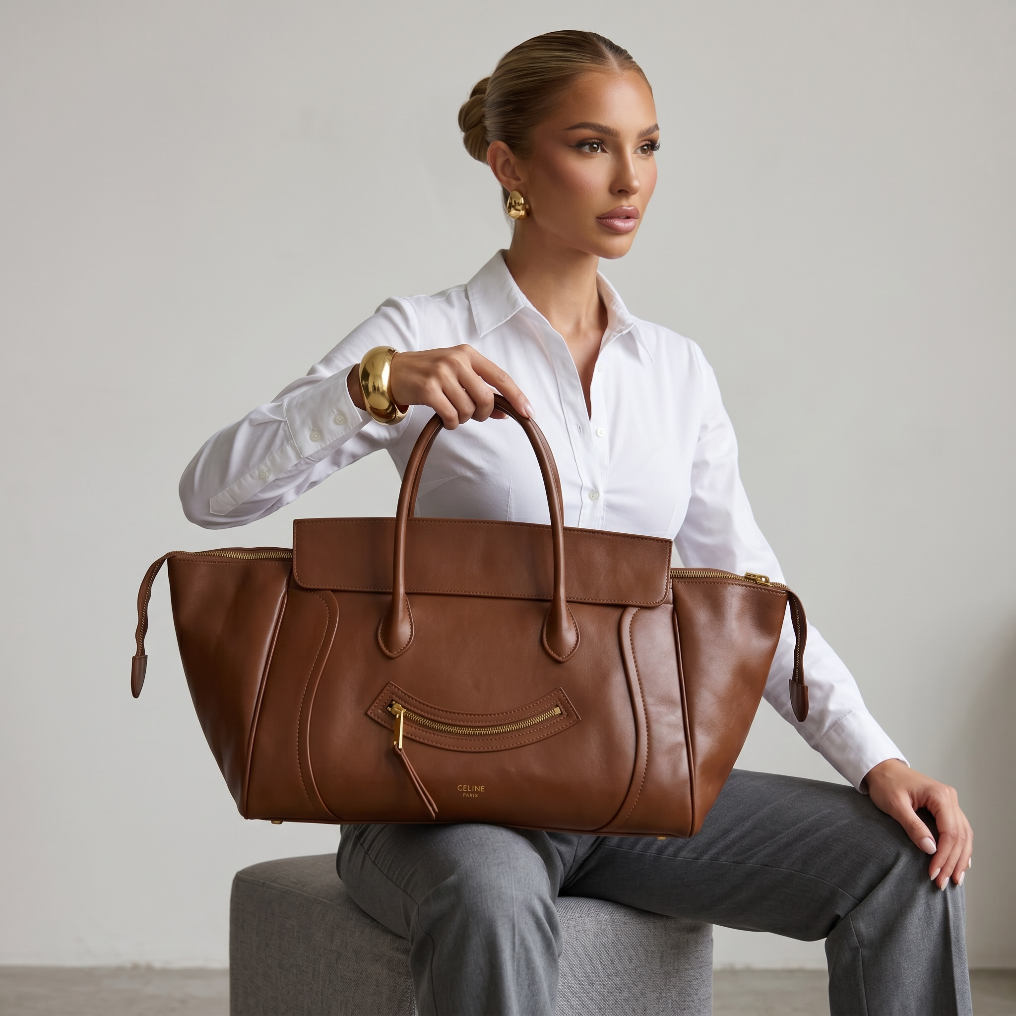 👜 Celine Phantom Luggage Tote Bag – Tan Brown Leather