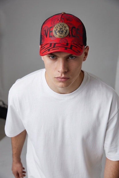 Versace Medusa Graphic Trucker Cap – Red & Black