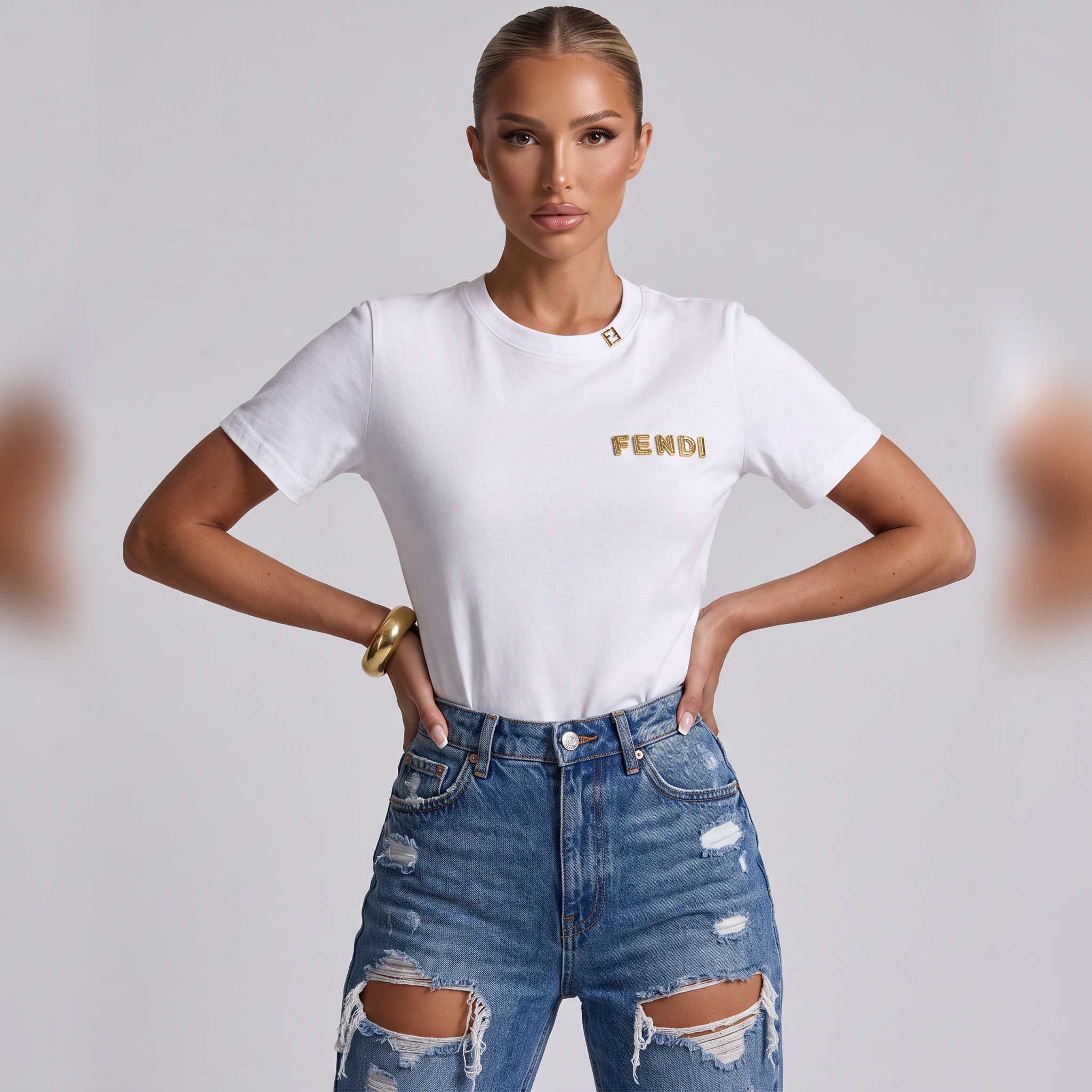 Fendi Embroidered Logo T-Shirt – White one size
