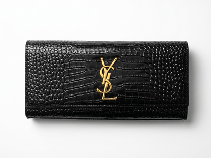 Saint Laurent Black Croc-Embossed YSL Clutch 🖤✨💛👛🔥