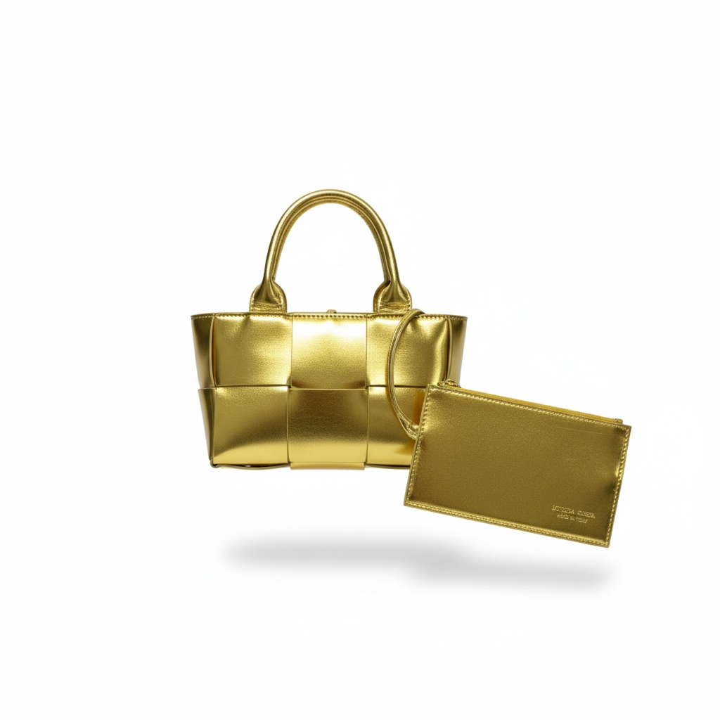 💛 Gold Bottega Veneta Mini Intrecciato Tote & Card Holder