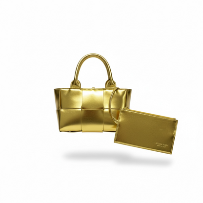 💛 Gold Bottega Veneta Mini Intrecciato Tote & Card Holder