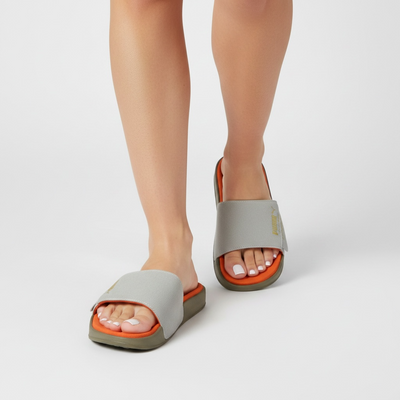 🧡 Puma Palermo Comfort Slides – Grey & Orange Summer Edition