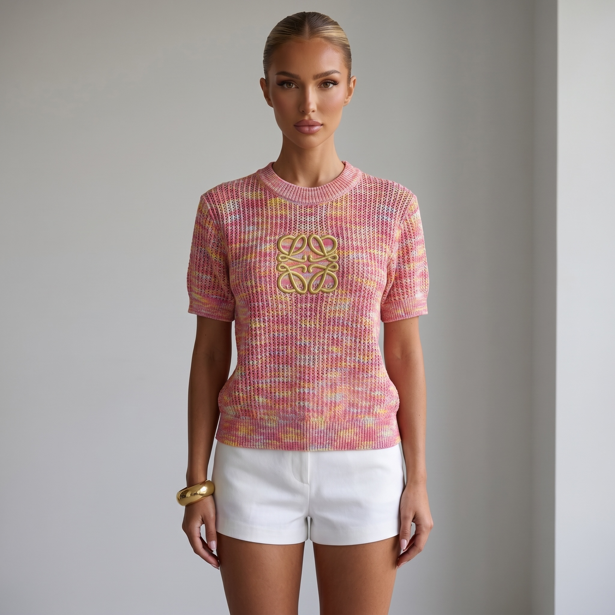🌸 Loewe Anagram Melange Knit Top – Pink Multi