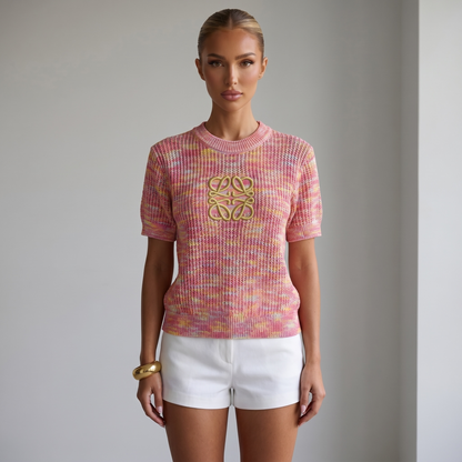 🌸 Loewe Anagram Melange Knit Top – Pink Multi
