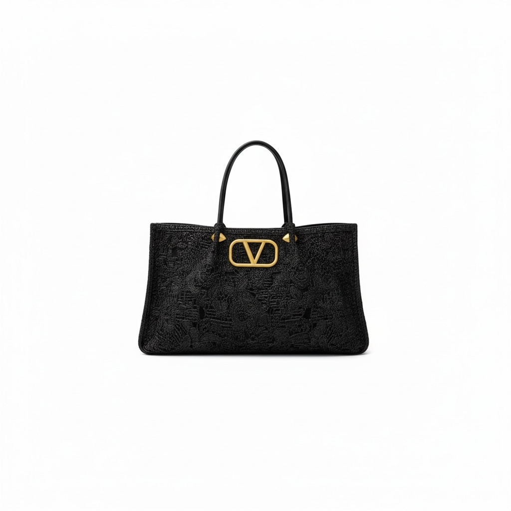 Valentino Garavani Black Lace Tote – VLogo Rockstud Strap 🖤✨