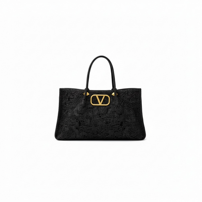 Valentino Garavani Black Lace Tote – VLogo Rockstud Strap 🖤✨