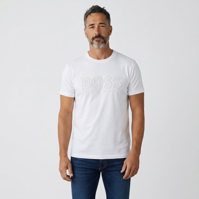 HUGO BOSS White Embossed Logo T-Shirt 🤍✨ Clean Luxury Edition
