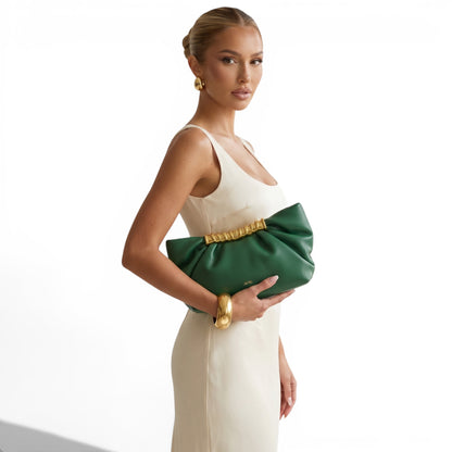 JW PEI Ruched Clutch Bag – Emerald Green 💚✨ | Modern Statement Elegance