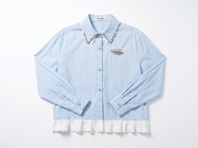 Miu Miu Crystal Collar Lace Hem Shirt one size