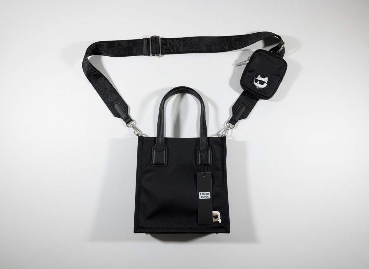 KARL LAGERFELD Mini Black Tote Bag 🖤✨ | Crossbody Set with Pouch