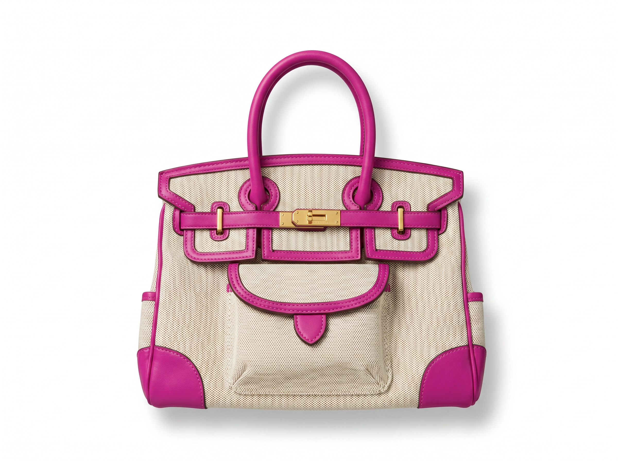 💖 Hermès-Inspired Canvas Tote Bag – Pink Trim Luxury Handbag