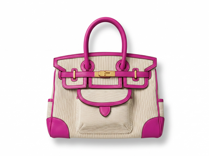 💖 Hermès-Inspired Canvas Tote Bag – Pink Trim Luxury Handbag