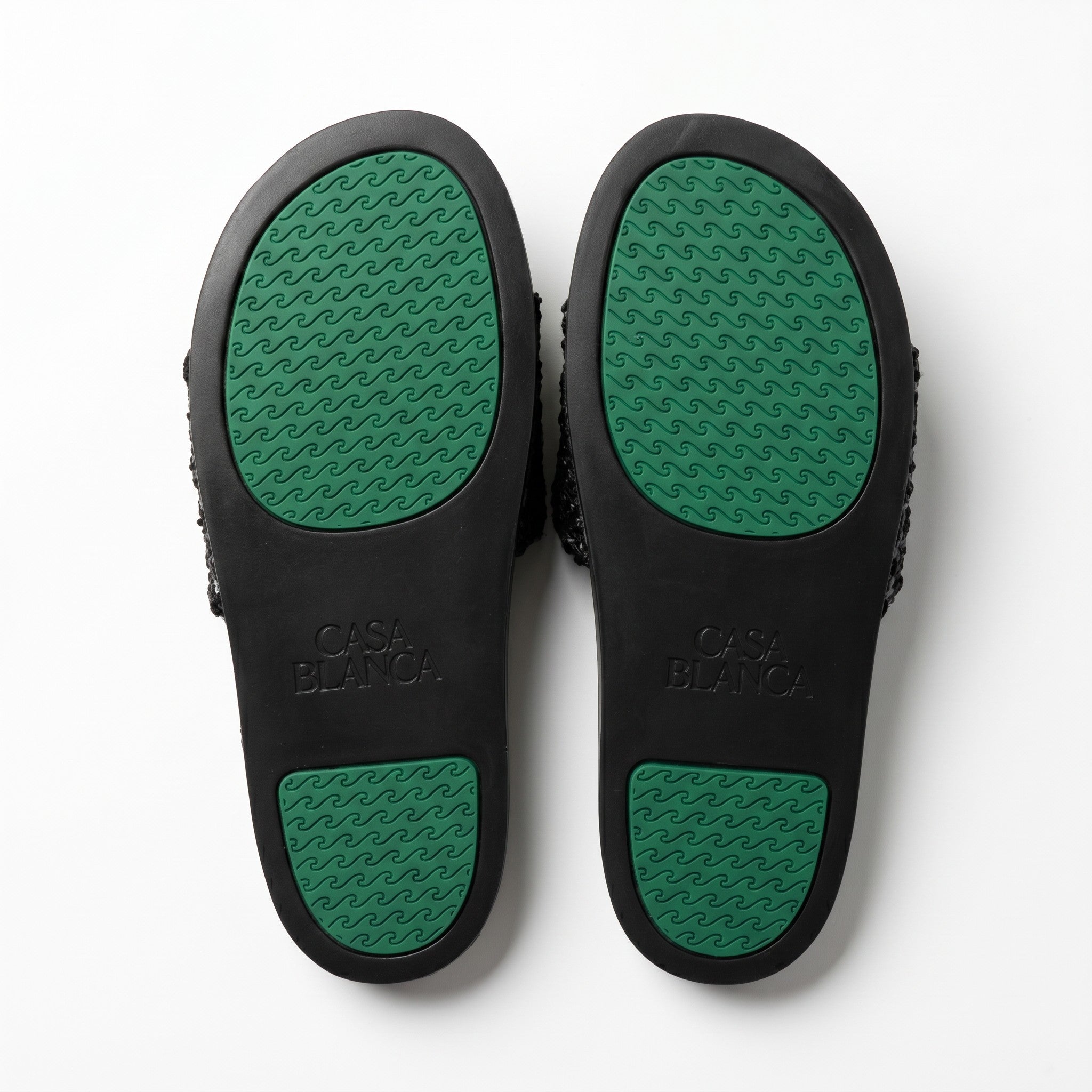 Casablanca Geometric Embroidered Terry Cloth Slides – Black & Green