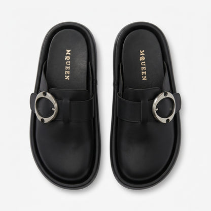 Alexander McQueen Classic Buckle Mule Loafers – Black