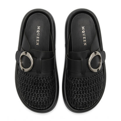 Alexander McQueen Woven Buckle Mule Loafers – Black