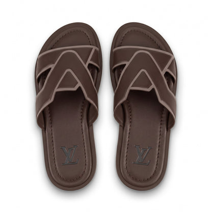 Louis Vuitton LV Cross Strap Leather Slides – Brown