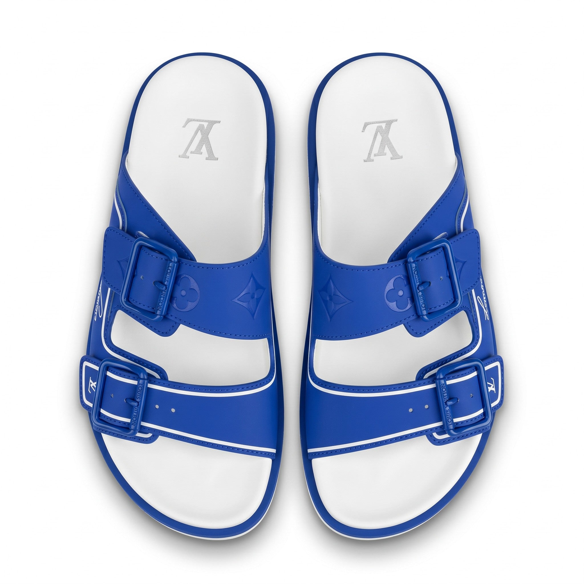 Louis Vuitton Blue Monogram Double Buckle Slides