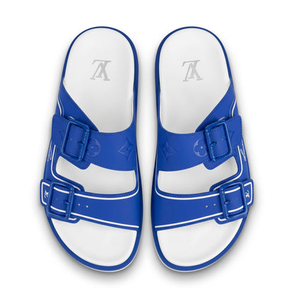 Louis Vuitton Blue Monogram Double Buckle Slides