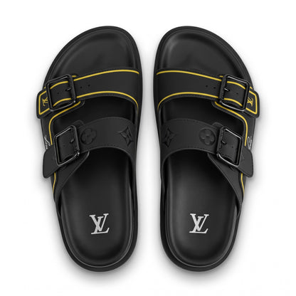 Louis Vuitton Black & Gold Double Buckle Luxury Slides