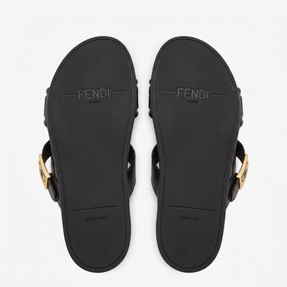 Fendi FF Embossed Double Strap Luxury Slides – Black
