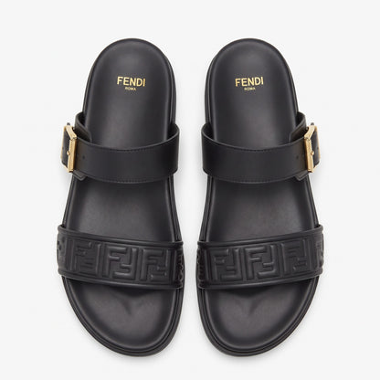 Fendi FF Embossed Double Strap Luxury Slides – Black