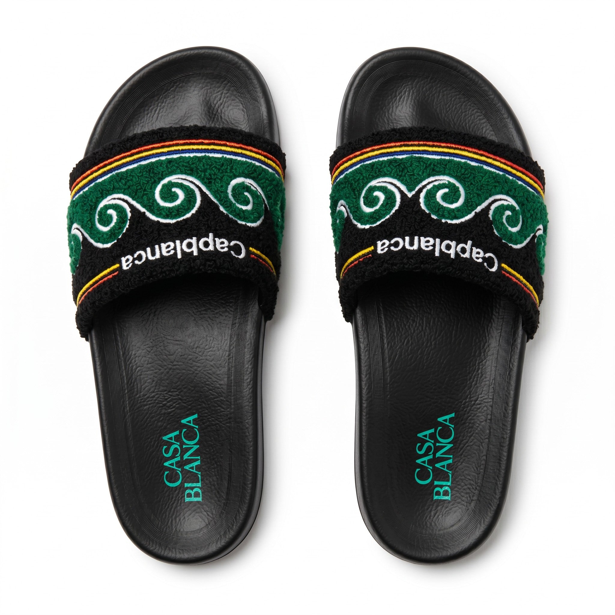 Casablanca Terry Cloth Logo Slides – Black & Green