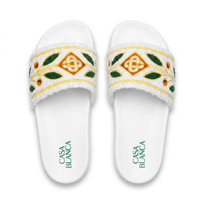 Casablanca Embroidered Terry Cloth Slides – White