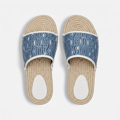 Dior Blue Oblique Rope Sole Slide Sandals