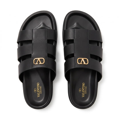 Valentino Garavani VLogo Black Multi-Strap Luxury Slides