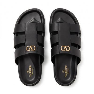 Valentino Garavani VLogo Black Multi-Strap Luxury Slides