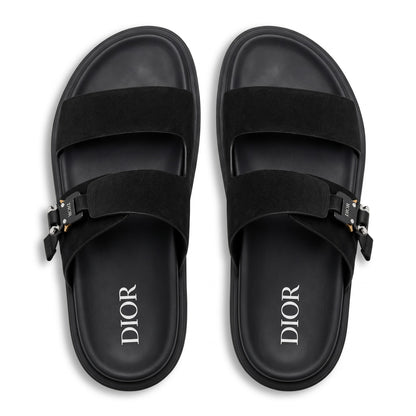 Dior Black Suede Double Strap Luxury Slides
